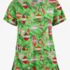 Butter-Soft Christmas Baubles Grass Green Women's 4-Pocket Rounded V-Neck Print Scrub Top