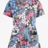 Butter-Soft Izmir Floral Pewter Women's 4-Pocket Rounded V-Neck Print Scrub Top