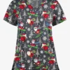 Butter-Soft Santa On Vacation Pewter Women's 4-Pocket Rounded V-Neck Print Scrub Top