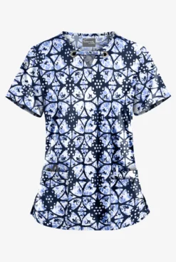 UA Butter-Soft STRETCH Desert Rose Navy Women's 4-Pocket Large Grommet Print Scrub Top