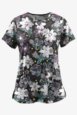UA Butter-Soft STRETCH Floral Mirage Women's 4-Pocket Grommet Printed Scrub Top
