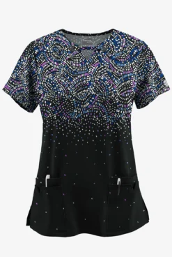 UA Butter-Soft STRETCH Roman Mosaic Womenâs 4-Pocket Grommet Neck Detail Printed Scrub Top