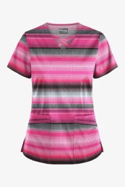 UA Butter-Soft STRETCH Reigning Stripes Rosebud Women's 4-Pocket Criss Cross Print Scrub Top