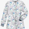 Butter-Soft Polar Holiday Silver Women's 2-Pocket Warm-Up Print Scrub Jacket