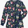 Butter-Soft Sleepy Holiday Navy Women's 2-Pocket Warm-Up Printed Scrub Jacket