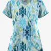 UA Butter-Soft STRETCH Varna Ikat Turquoise Women's 3-Pocket V-Neck Mock Wrap Scrub Top