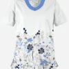 Butter-Soft Floral Field White Printed Women's 2-Pocket Scallop Neck Scrub Top