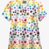 UA Butter-Soft Happy Stars White Printed Unisex 1-Pocket V-Neck Scrub Top