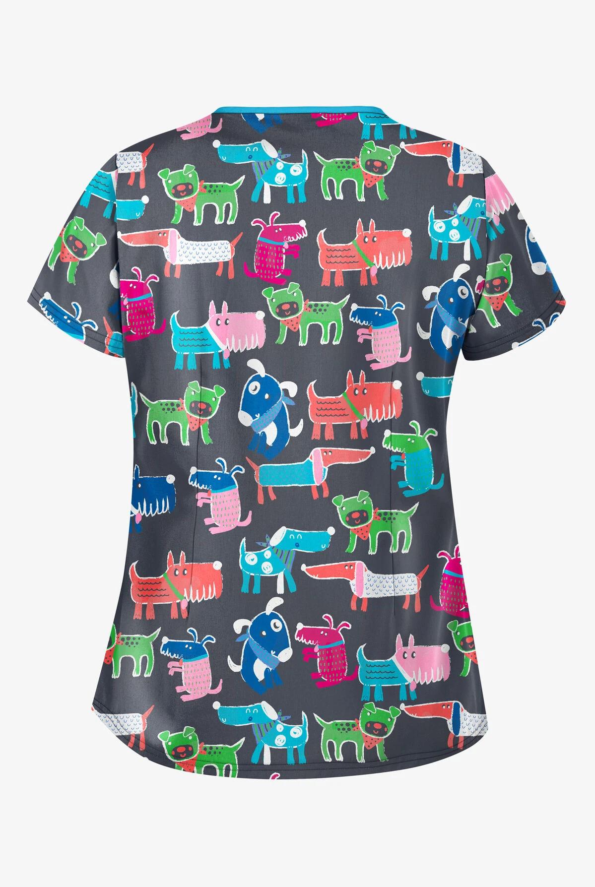 Butter-Soft Dog Walk Pewter Women's 4-Pocket Princess Seam Printed Scrub Top - Image 2