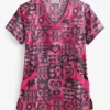 UA Best Buy Scrubs Pink Ribbon Passion Granite Women's 4-Pocket Princess Seam Print Scrub Top