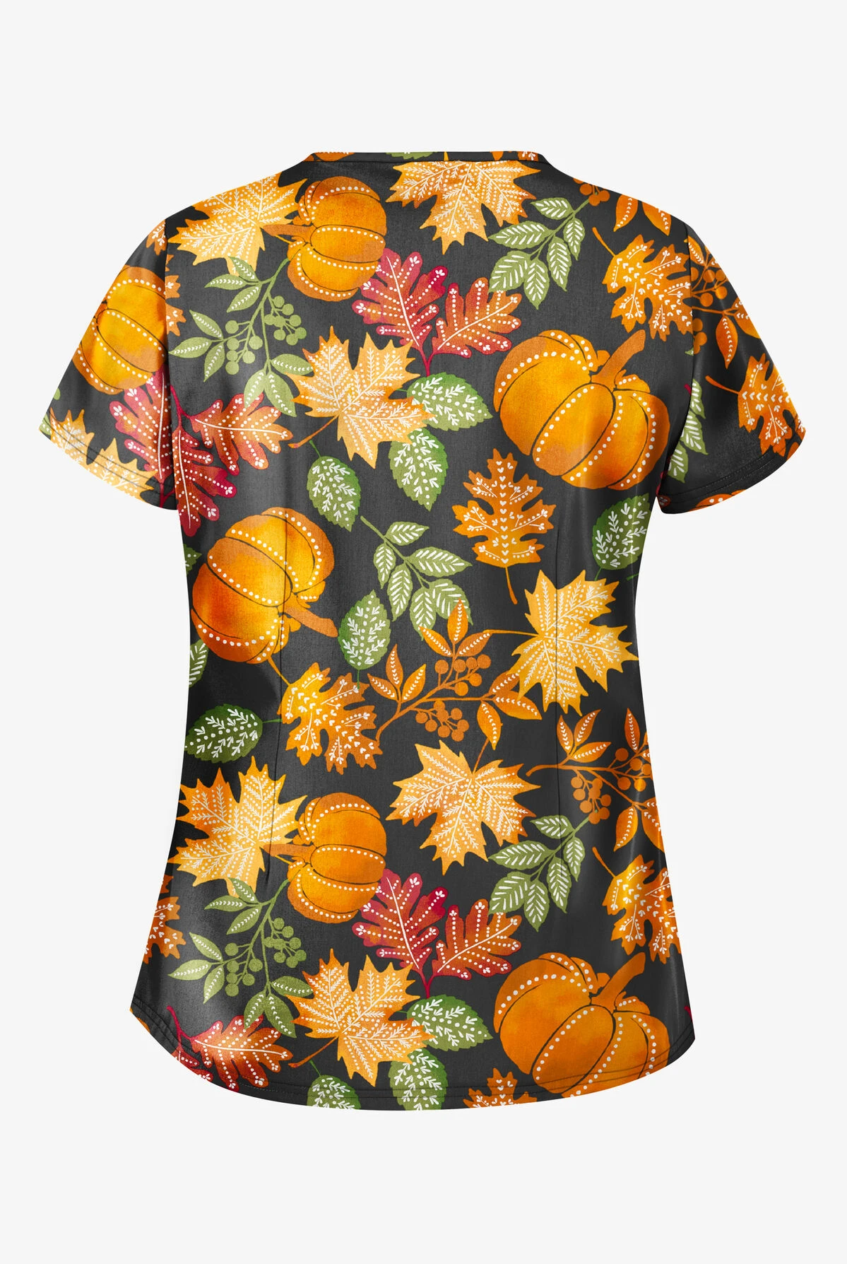 Butter-Soft Harvest Time Women's 4-Pocket Princess Seam Printed Scrub Top - Image 2