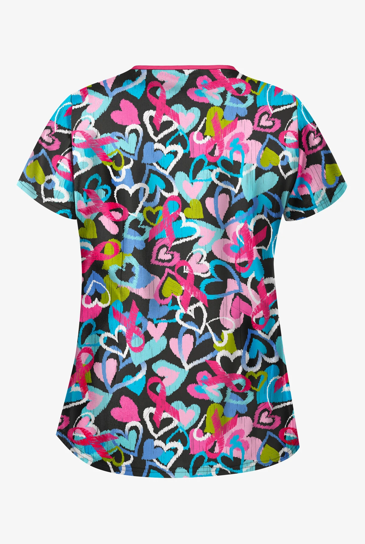 Butter-Soft Unwrap The Love Women's 4-Pocket Princess Seam Printed Scrub Top - Image 2