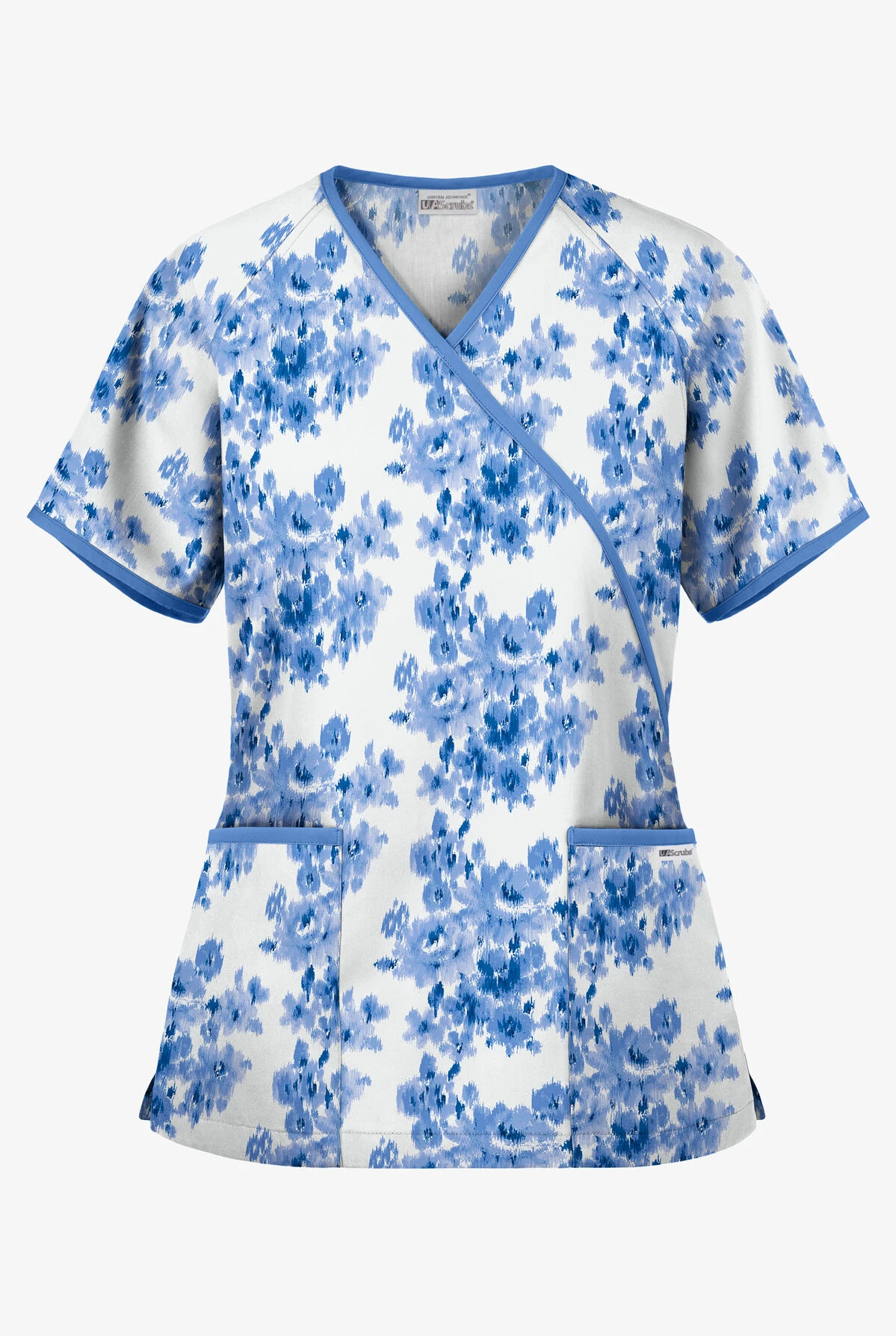 UA Brocade Floral White Printed Women's 2-Pocket Mock Wrap Scrub Top