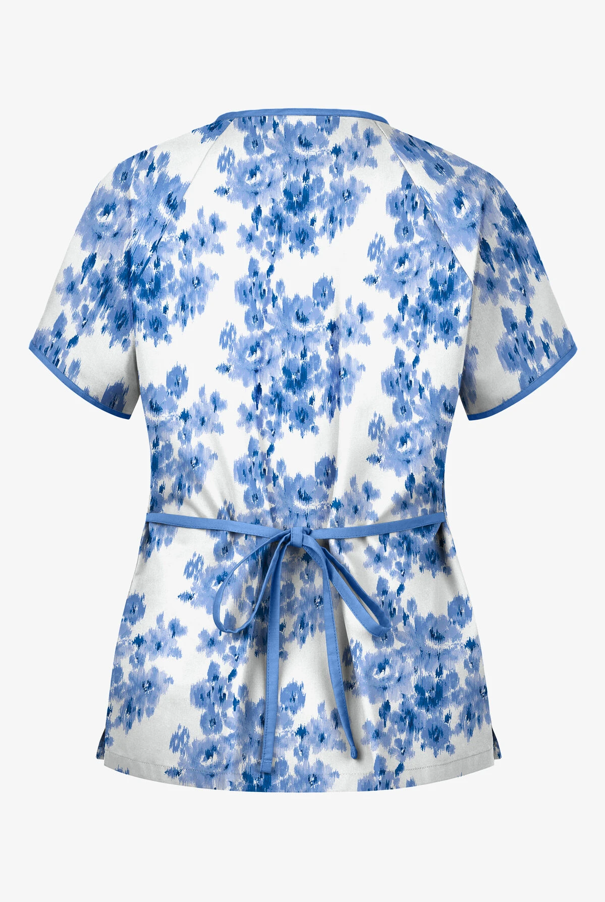 UA Brocade Floral White Printed Women's 2-Pocket Mock Wrap Scrub Top - Image 2