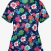 UA Floral Beauty Navy Women's 2-Pocket Mock Wrap Print Scrub Top