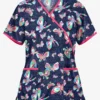UA Butterfly Dance Navy Women's 2-Pocket Mock Wrap Print Scrub Top
