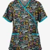 UA Best Buy Scrubs Tropical Oasis Black Print Women's 2-Pocket Mock Wrap Scrub Top