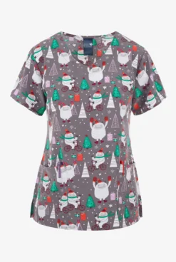 Zoe & Chloe Yeti, Set, Go Women's 2-Pocket STRETCH V-Neck Print Scrub Top